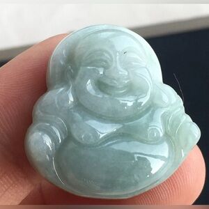 Certified natural A grade Jadeite carving smile Buddha jade Amulet pendant l
